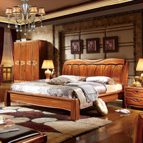 品尚美家 实木床 1.8米大床结婚床卧室双人床中式金丝檀实木家具811(标准床+床垫)