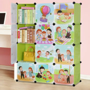 索尔诺卡通书柜儿童书架自由组合收纳柜简易储物置物架柜子(三排12格果绿色)