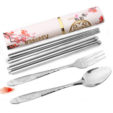 筷子勺子叉子套装环保便携餐具盒旅行学生筷勺三件套