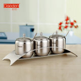 德国戴德不锈钢调味罐厨房调料盒盐罐欧式创意调料瓶带勺3个套装