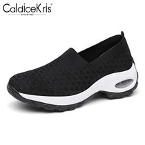 CaldiceKris（中国CK）气垫坡跟飞织网布休闲女鞋CK-X805(黑色 37)
