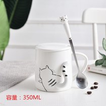 可爱猫咪马克杯卡通陶瓷杯子情侣男女水杯咖啡杯带盖勺早餐牛奶杯(升级版翘尾猫C（泡沫装）)