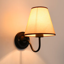 美式复古铁艺壁灯亚麻床头灯卧室客厅书房墙壁灯创意个性酒店房灯(亚麻色灯罩 黑色灯体（带光源）)