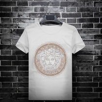 欧洲站美杜莎夏季2020新款潮流牌男士丝光棉烫钻短袖T恤大码体恤1(2XL 白色)