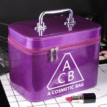 普润 化妆包化妆箱收纳盒大容量化妆品包小方包可爱手提洗漱包(印花ACB紫色 小号)