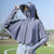 防晒衣女夏季2022新款防紫外线冰丝透气薄款披肩斗篷罩衫防晒服短(深灰（衣+帽两件套款） 均码)