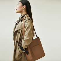 新款大容量时尚复古水桶包女式单肩包(棕色)
