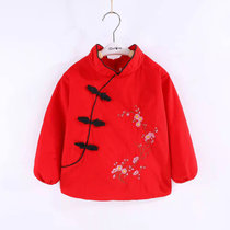 安贝雅虎年喜庆中国风儿童灯芯绒唐装罩衣（梅花款）90cm红 男女孩拜年罩衫