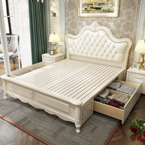 美天乐 欧式实木床白色现代简约橡木床1.5米1.8米双人美式婚床卧室公主床(1.8*2米 床+床头柜*2)