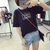 葩葩乐奇2017棉T恤夏季新品印花字母短袖上衣女rihan7050(黑色 L)