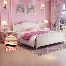 A家家具 韩式田园实木框架床欧式公主床1.5米1.8双人床简约婚床组合板式床环保健康(1.5米 床+床头柜+床垫*1)