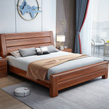 吉木多  乌金木实木床现代新中式婚床1.8米1.5米双人床家用木床卧室家具(1.8*2米 床+床垫+床头柜*1)