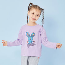 雀氏女小童长袖T恤2021年春季新款儿童内搭女孩打底衫童装105cm紫 趣萌印花，优质棉料
