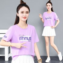 短袖T恤女年韩版宽松夏季时尚短款打底衫上衣服ins潮(紫色 XL 建议115-130斤)
