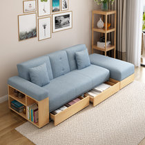 沙发可变床小户型日式多功能两用家具客厅省空间经济型可收纳储物(实木框架（六件套）+黑白茶几 默认2)
