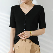 21夏季新款针织开衫女半袖韩版外搭毛衣短款五分袖薄外套修身显瘦(紫罗兰 M)