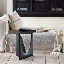北欧风简约创意沙发边几圆形实木客厅小茶几家用卧室床头柜小桌子(橡木 黑色)