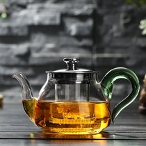 玻璃茶壶耐热玻璃茶具套装家用花茶壶耐高温过滤加厚煮茶器泡茶壶(天德壶500ml绿把玻璃漏 默认版本)