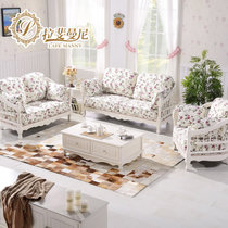 拉斐曼尼 HS001 韩式欧式布艺沙发 现代简约客厅小户型田园实木沙发组合(象牙白 1+2+3组合)