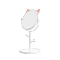 化妆镜子台式梳妆镜子公主镜折叠便携大号网红简约随身宿舍桌面(【猫耳朵】-白色 默认版本)