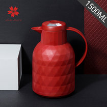 日本AKAW新款保温壶家用水壶玻璃内胆暖壶小型热水瓶大容量暖瓶(赤焰红-1500ml)
