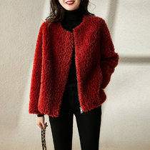 MISS LISA羊羔毛外套冬季加厚小香风轻奢名媛上衣W26S24108(红色 XL)