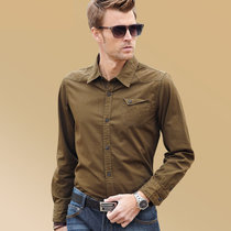 男士商务休闲长袖衬衫外套全棉免烫绅士男外套衬衫 140(1401-驼色 M)