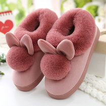 冬季居家室外包跟棉鞋女情侣家用厚底防滑加绒保暖月子可爱棉拖鞋(皮红【包跟】 40-41（39或40脚）)