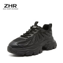 ZHR老爹鞋女潮新款学生舒适厚底系带运动小白鞋女G557(黑色 38)