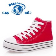 环球韩版潮 厚底松糕鞋 系带高帮布鞋子休闲单鞋 帆布鞋H2032(大红 36)