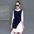 VEGININA 春季新款韩版条纹两件套气质衬衫套装裙 4231(藏蓝 L)