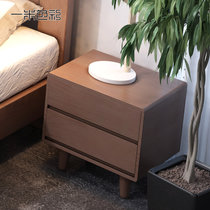 一米色彩 床头柜 实木 橡胶木 北欧储物柜 日式小床边柜 卧室家具(胡桃色)