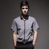 诺奇男装 2013夏季新款 男式格子休闲短袖衬衫 韩版衬衣B3088(深灰色 46)