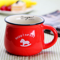 复古创意陶瓷杯大肚杯子 牛奶早餐杯咖啡杯 色釉马克杯可logo定制  大号350ml(红色)(大号竹盖钢勺)
