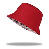 SUNTEK防晒帽遮阳帽订做大帽檐渔夫帽定制logo刺绣儿童帽子盆帽DIY印字(成人（60cm） 红色-格子（可双面戴）)