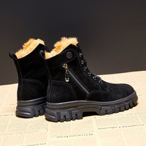 SUNTEK马丁靴女2021年新款冬季女鞋加绒短靴子女加厚棉鞋秋冬雪地靴(39 6199-黑色厚绒)