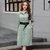 莉妮吉尔2017春装新款女装韩版纯色衬衫连衣裙长袖中长款气质百搭裙子(绿色 XL)