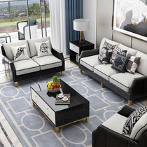TIMI 天米 后现代轻奢沙发 简约美式沙发 小户型沙发组合(黑+米白色 脚踏)