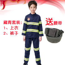 儿童消防服装救援职业服装玩具水枪游戏道具消防员服装演出服套装(蓝上衣裤子)(170cm)