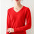 秋季新款针织衫女V领毛衣女式低领打底衫宽松韩版外贸(绣红 XL)