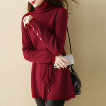 MISS LISA红色羊毛衫外穿高领针织衫内搭中长款毛衣春季新款女装W26S33303(红色 XL)