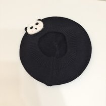 SUNTEKins秋冬新款韩版婴幼儿童洋气针织帽贝雷帽子宝宝柔软画家毛线帽(约7个月-4岁（46-52cm）有弹性 黑色（卡通）)
