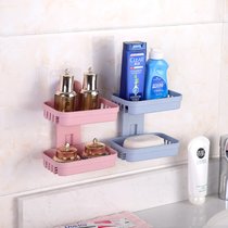 免打孔肥皂盒卫生间沥水创意壁挂香皂架浴室置物架吸盘双层肥皂架(粉色+蓝色)