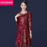 VEGININA 新款礼服妈妈装中长款连衣裙 9957(红色 3XL)