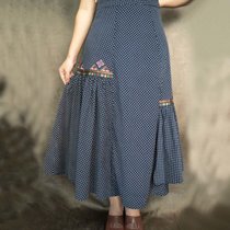 红裳女装民族风夏季半裙 夏季短裙复古半裙71810(蓝色 M)
