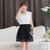 莉妮吉尔2017夏季新款韩版时尚女装大码修身连衣裙圆领无袖纯色宽松蕾丝A字裙(白色 L)