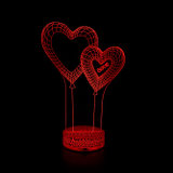 情人节爱心3D灯 四心3d小夜灯创意礼品亚克力led视觉氛围3D台灯(红)