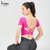 IYOGA带胸垫瑜伽服女夏短袖性感短款紧身健身上衣跑步美背休闲运动t恤(紫红色 XL)