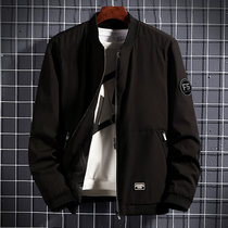 男士外套2021新款春秋季男装衣服潮流韩版棒球服上衣休闲夹克(黑色 XL)