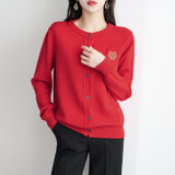 MISS LISA春装气质虎头针织开衫春季新款女装时尚宽松红色毛衣外套720039(红色 均码)